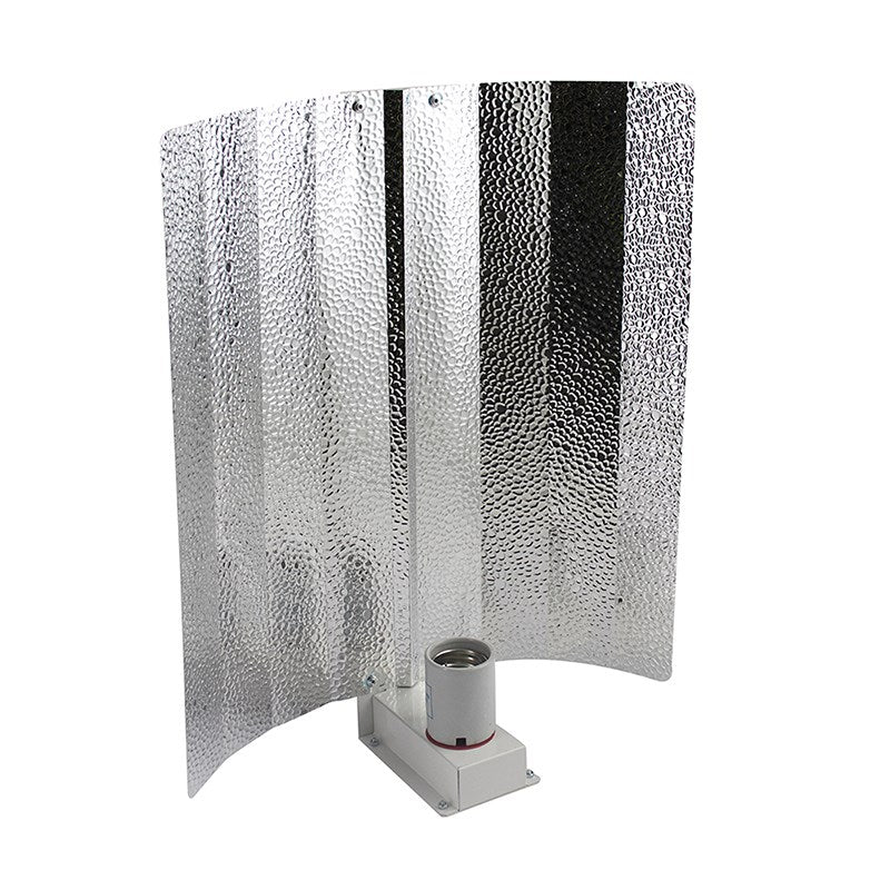 Omega CFL reflector with textured silver foil and metal mounting base