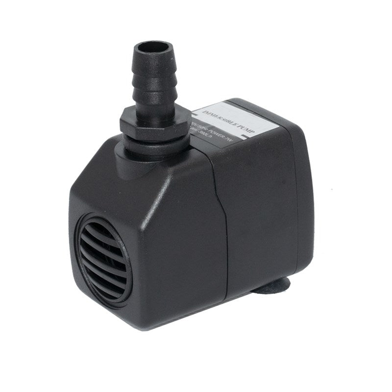 Black water pump with barbed outlet and front vented intake