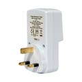 7-day digital timer with exposed plug terminals and mounting tabs, white