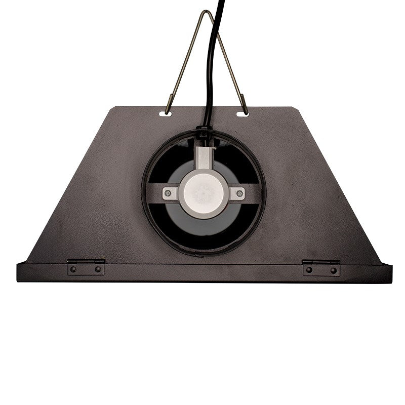 Air-cooled grow reflector front view with cooling fan and metal control mount