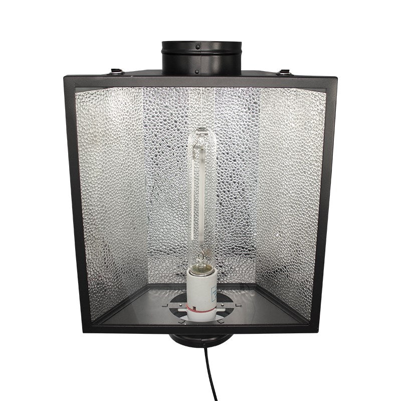 Black grow reflector with reflective silver interior and central lamp mount