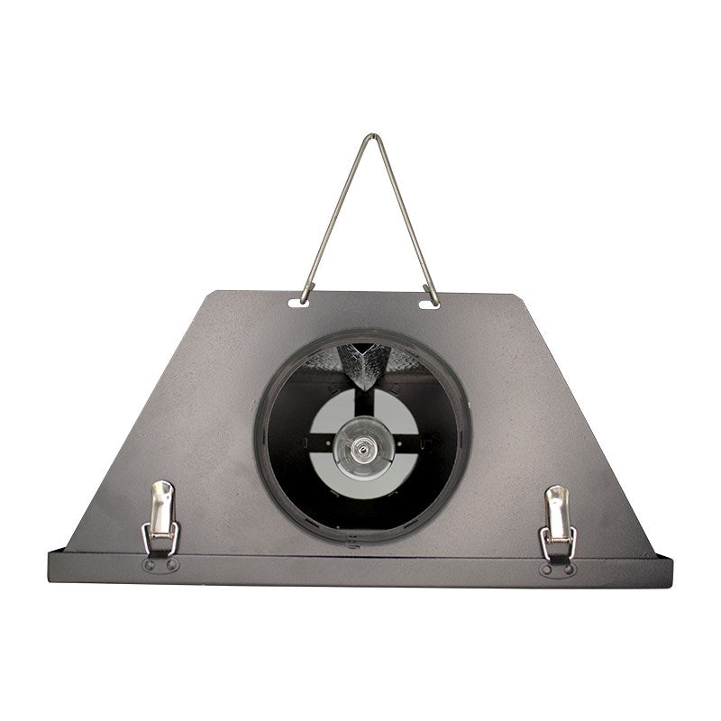Air-cooled grow reflector with gray housing and front cooling fan