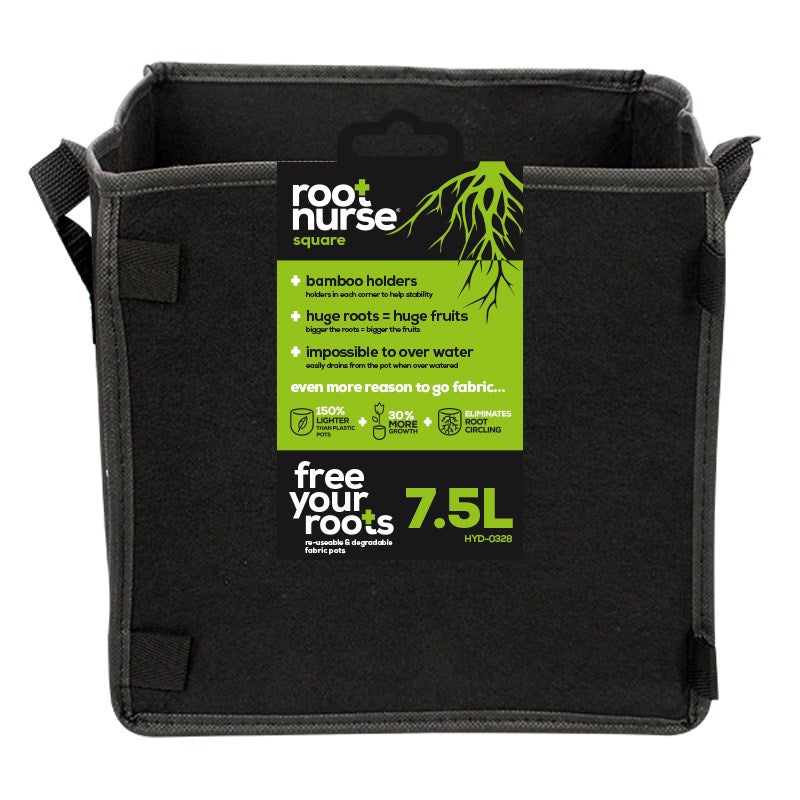 Square grow bag, black, 7.5L capacity with side handles
