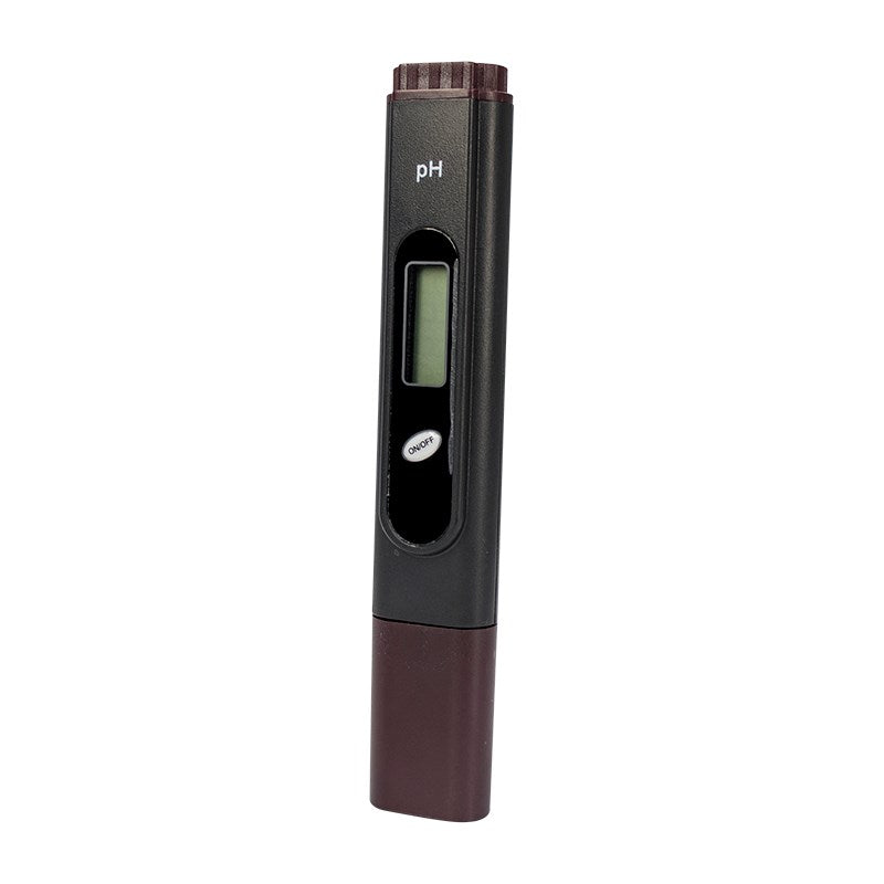 pH meter/pro tester with LCD display on black-and-maroon body