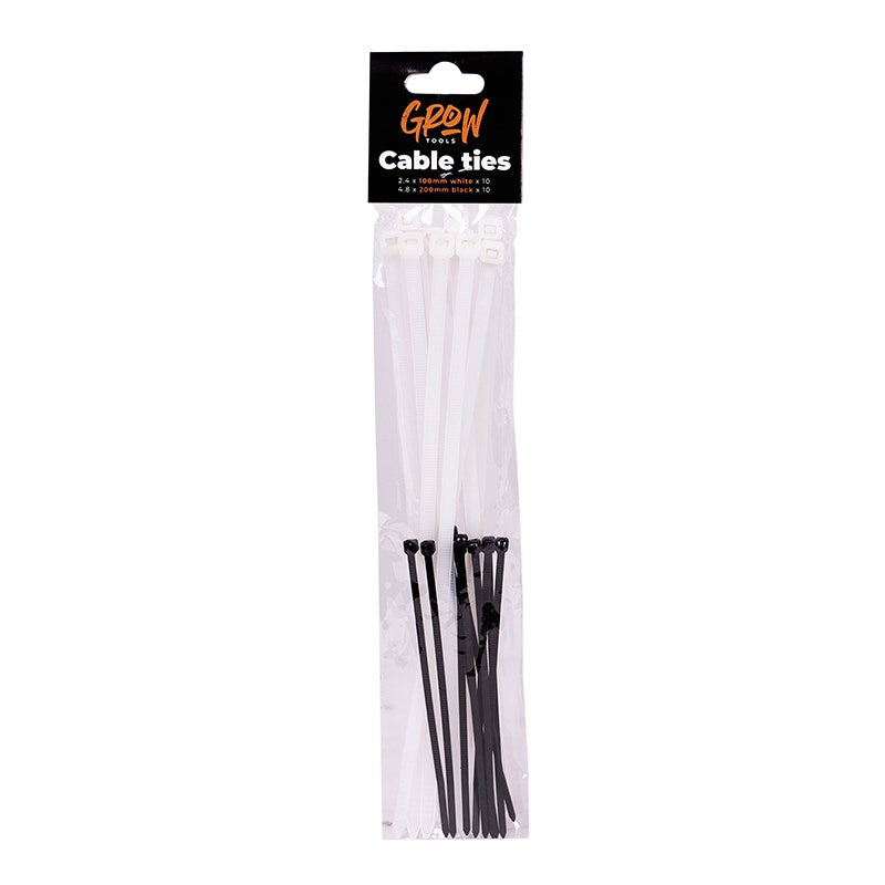 Cable tie set in clear and black, in sealed blister pack