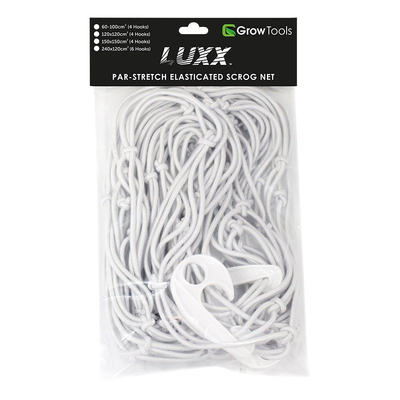 White elasticated scrog net bundle with attachment ring in clear bag