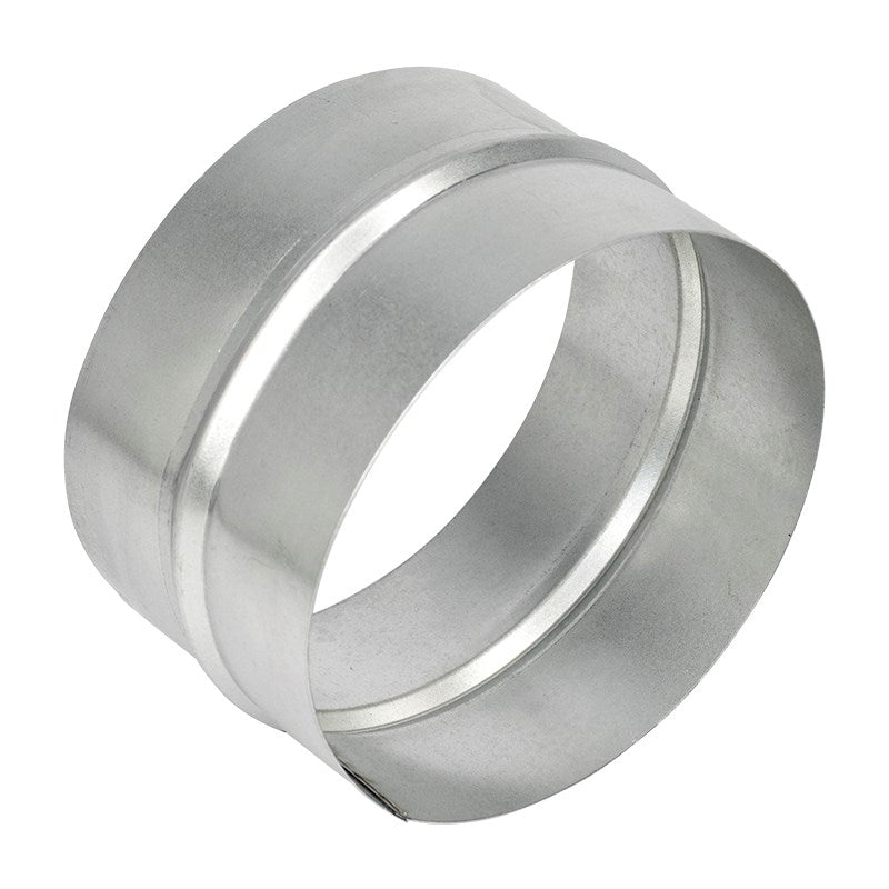 Flanged round duct connector with inner edge, silver metal with smooth finish