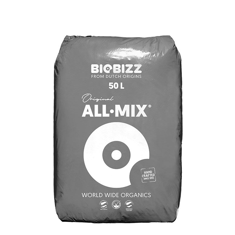 Biobizz All-Mix soil bag, 50 L, dark gray with white “Original All-Mix” logo text