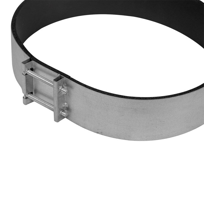 Padded fast clamp with gray metal band and black padded edge, clamp lever and screws