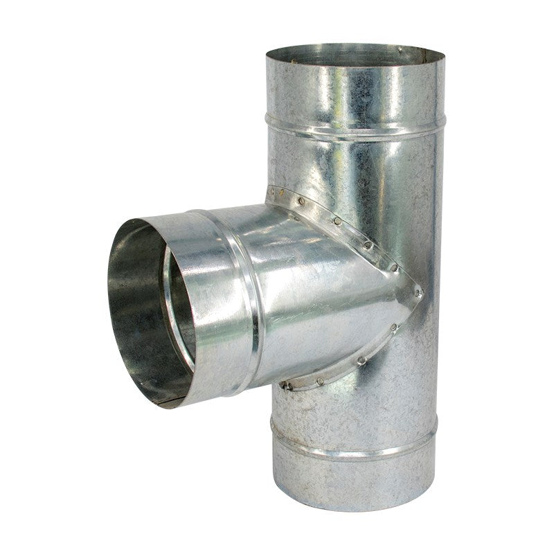 Galvanized steel duct T-piece with angled side outlet and top round opening