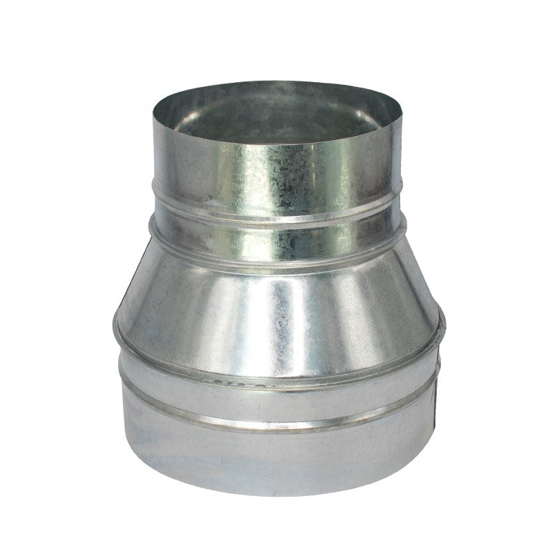 Galvanized duct reducer with wider flared end and two stacked crimp bands
