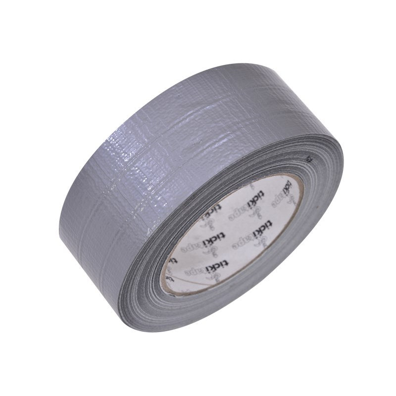 Silver duct cloth tape roll with visible inner core