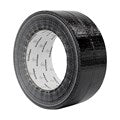 Black duct tape roll with visible cardboard core and textured woven surface.