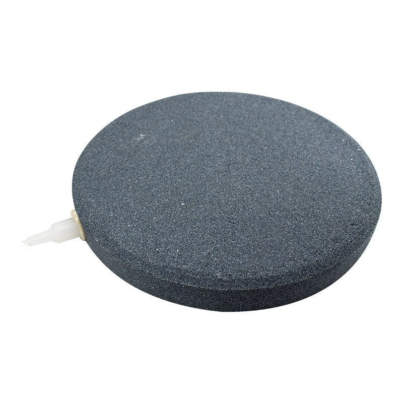 Oval dark gray air stone with white airline tube on the side