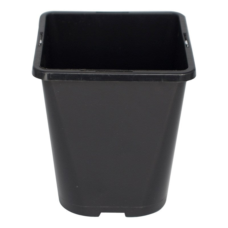 Black plastic planter pot with square rim and carry handles