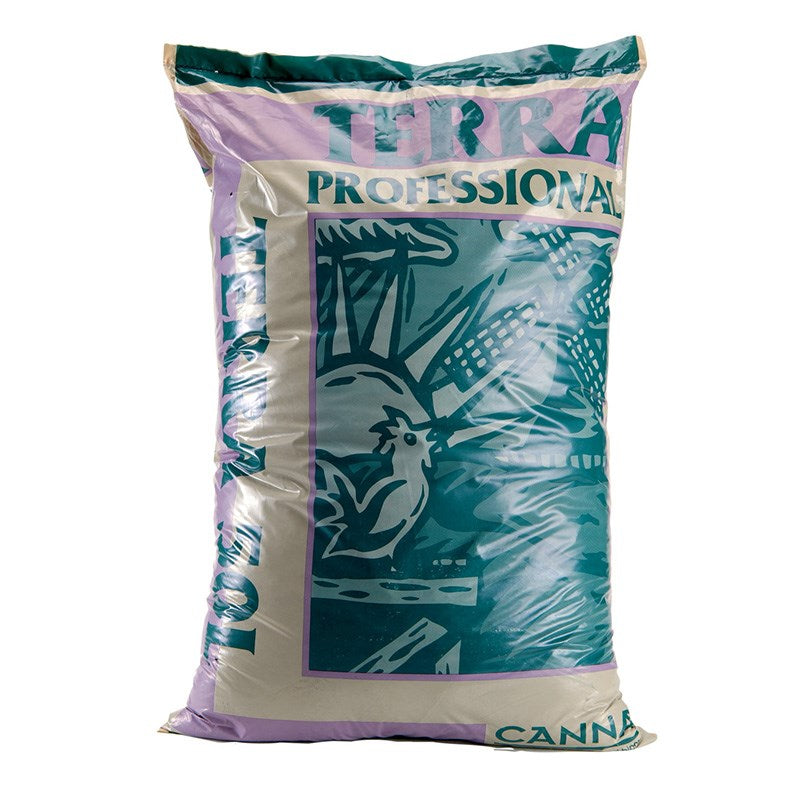 Canna Terra Professional 50L soil bag, purple with teal 'Professional' graphic