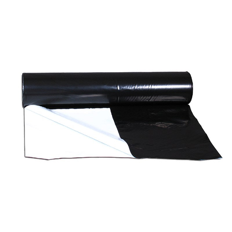Black and white sheeting fabric roll with folded edge and visible stripes