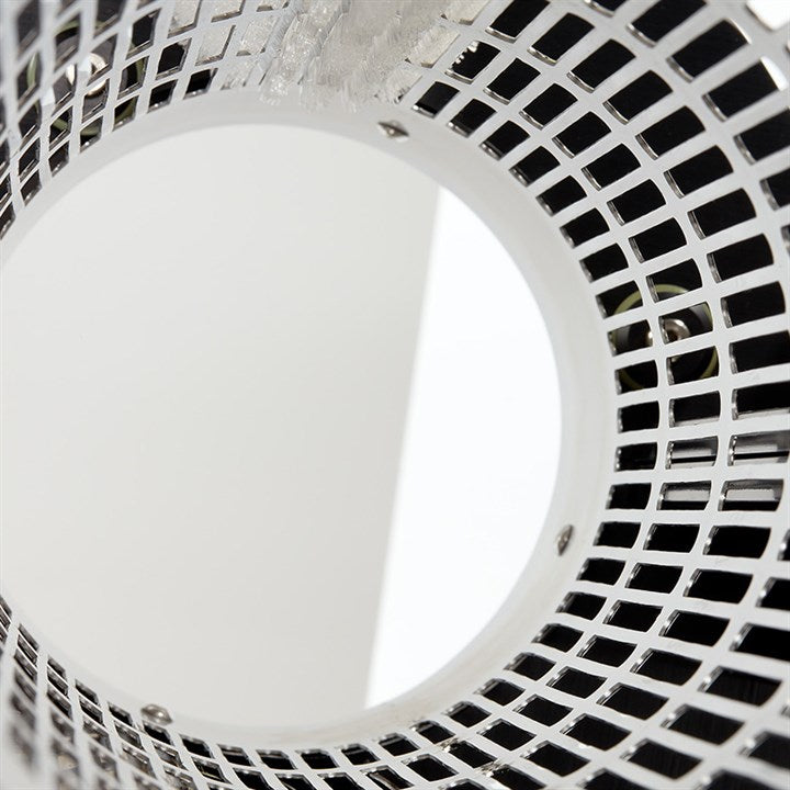 Electropolished trimmer with round fan-style intake grille and bright interior drum