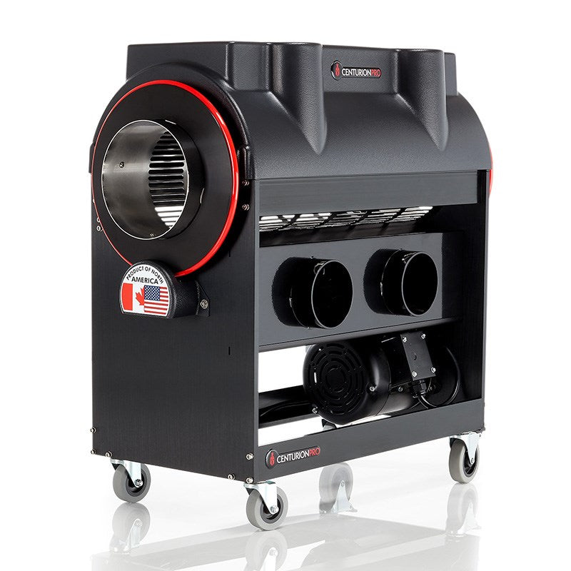 Electropolished trimmer machine with red-accented cutting chamber and wheels