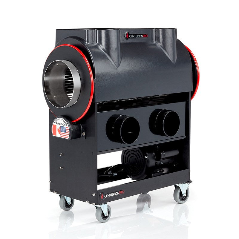 Mini trimmer with black top, red ring trim, front intake opening, dual side ports, wheels