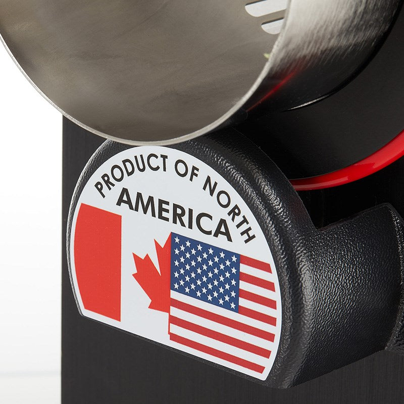 Protective label on black tabletop trimmer housing with America flag graphic