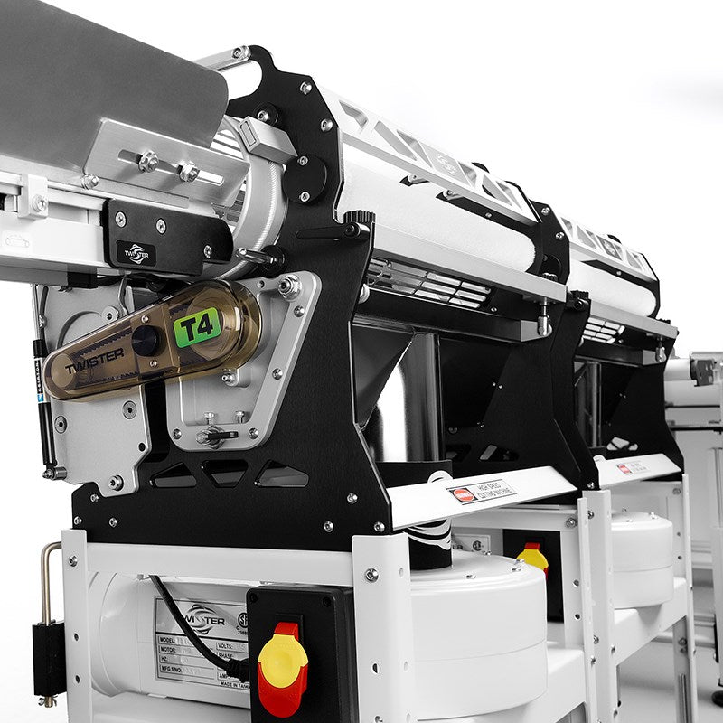 Trimmer T4 machine side view with black control panel and rotating trimming unit