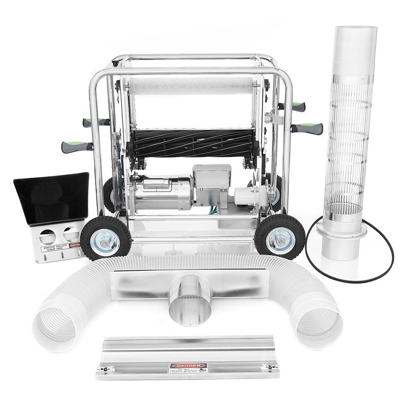 Trimming machine with tall clear duct, wheels, and front intake tubes