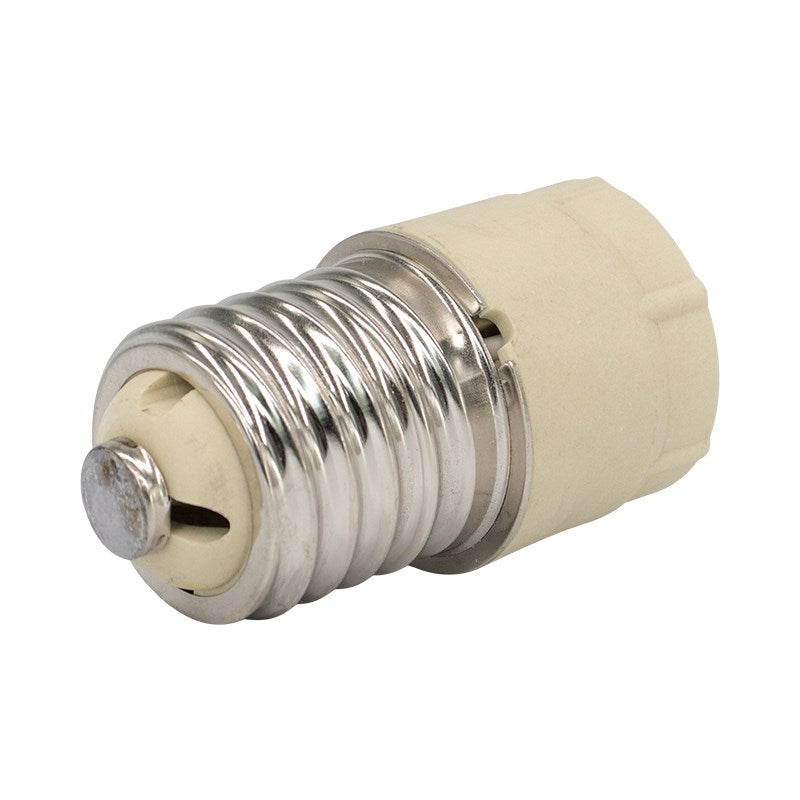 Beige lamp adapter with metal screw threads and side pin contact