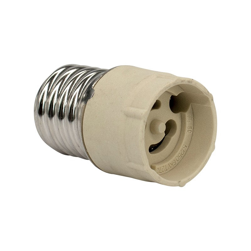 Beige E40 lamp adapter with metal screw threads and 2-pin connector opening