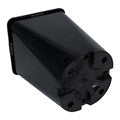 Black plastic planter pot with side cutouts and handle tabs