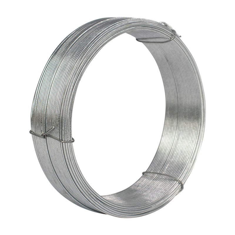 Galvanized silver gardening wire coil with metal loops and ties