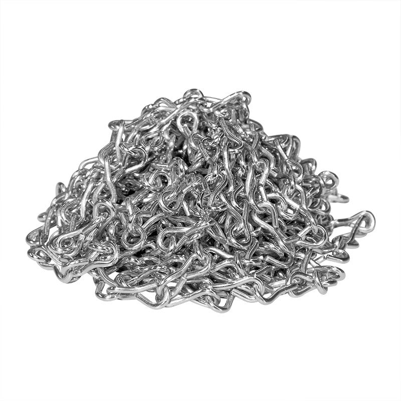 Galvanised jack chain, pile of silver interlocking metal links