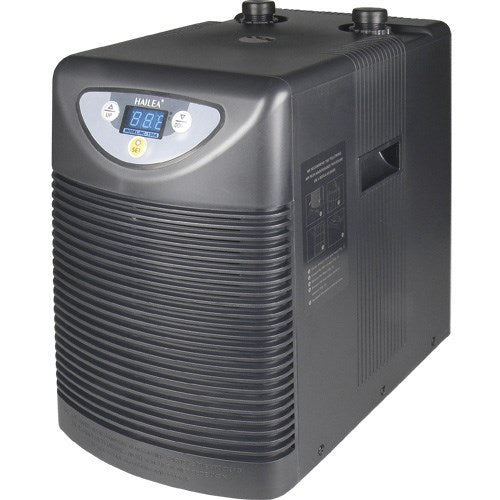 Nutrient chiller, gray housing with top fittings and side ventilation vents
