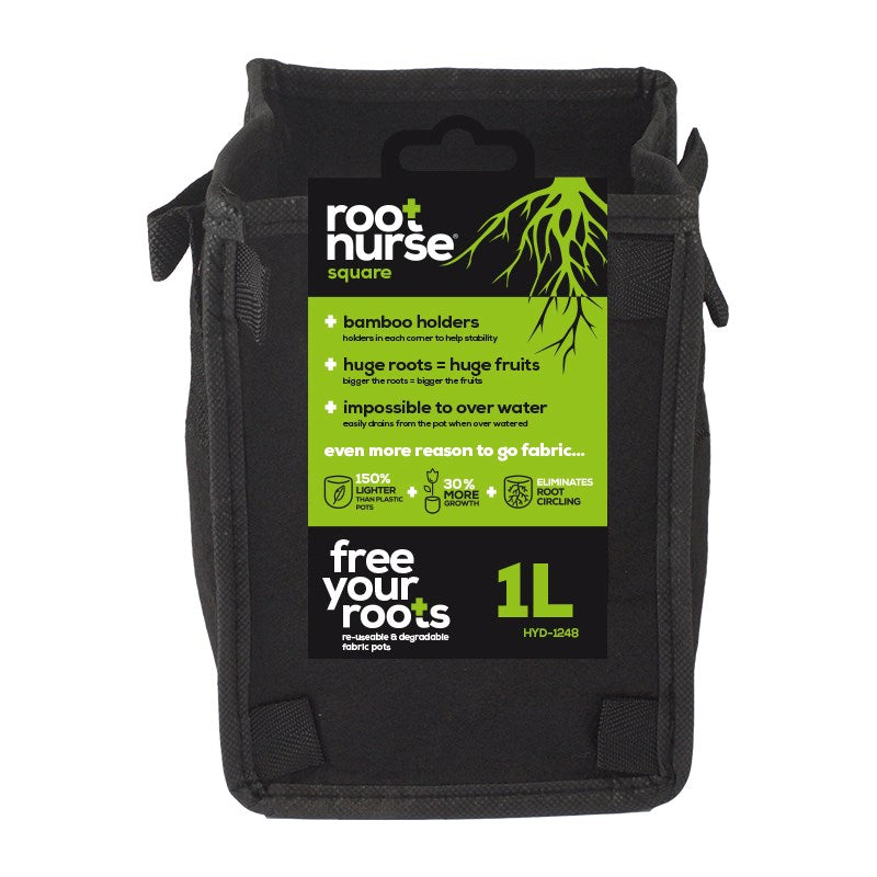 Square grow bag, black, 1L capacity with side handles