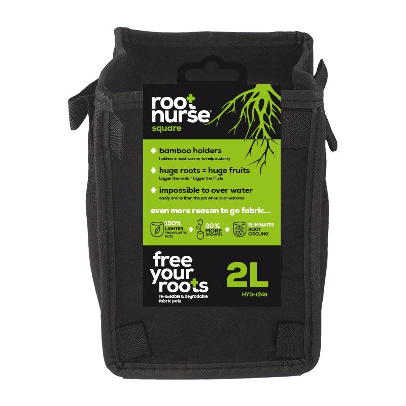 Square grow bag, black, 2L capacity with side handles