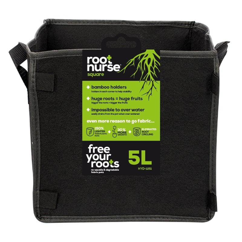 Square grow bag, black, 5L capacity with side handles