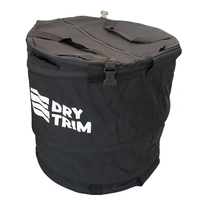Dark gray trim bag with DRY TRIM logo, front zipper pocket and carry strap