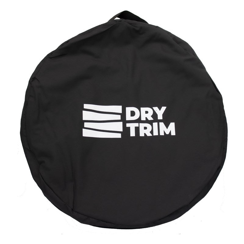 Black round-top storage bag with DRY TRIM logo on back