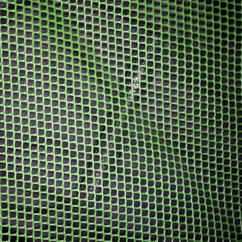 Green mesh liner fabric with square grid texture