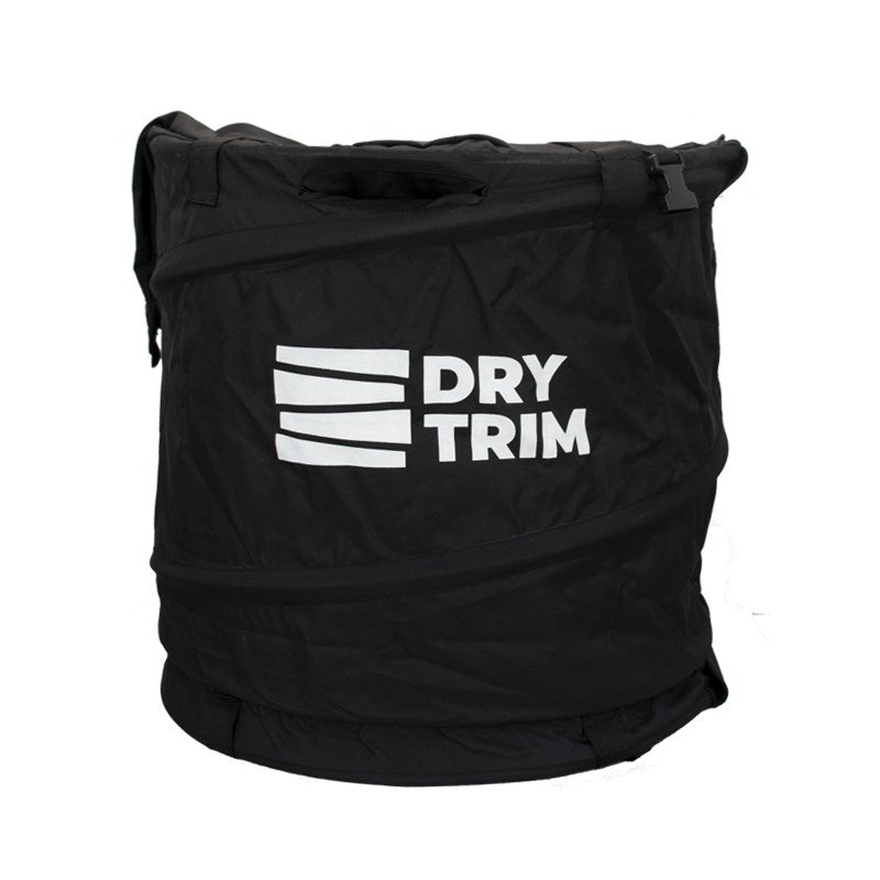 Black trim bag with DRY TRIM logo, top handle and front panel