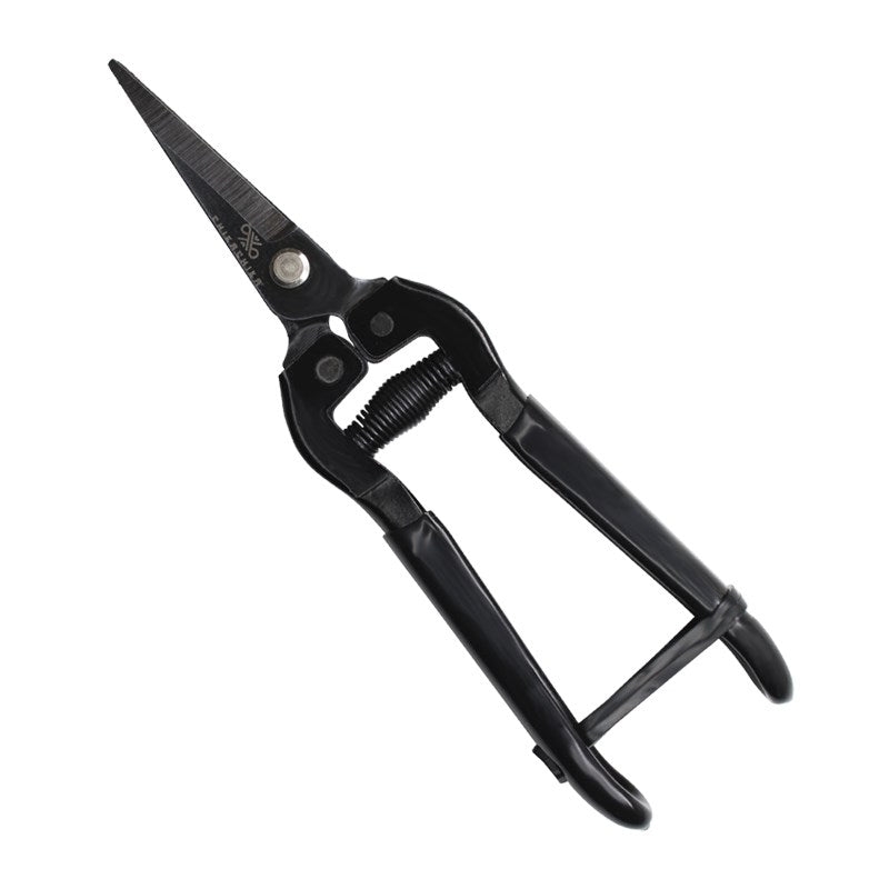 Premium New Wave spring scissors, black with finger grips and long blades