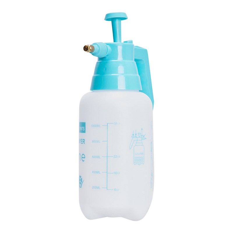 Aqualine pressure sprayer bottle with turquoise pump head and volume markings