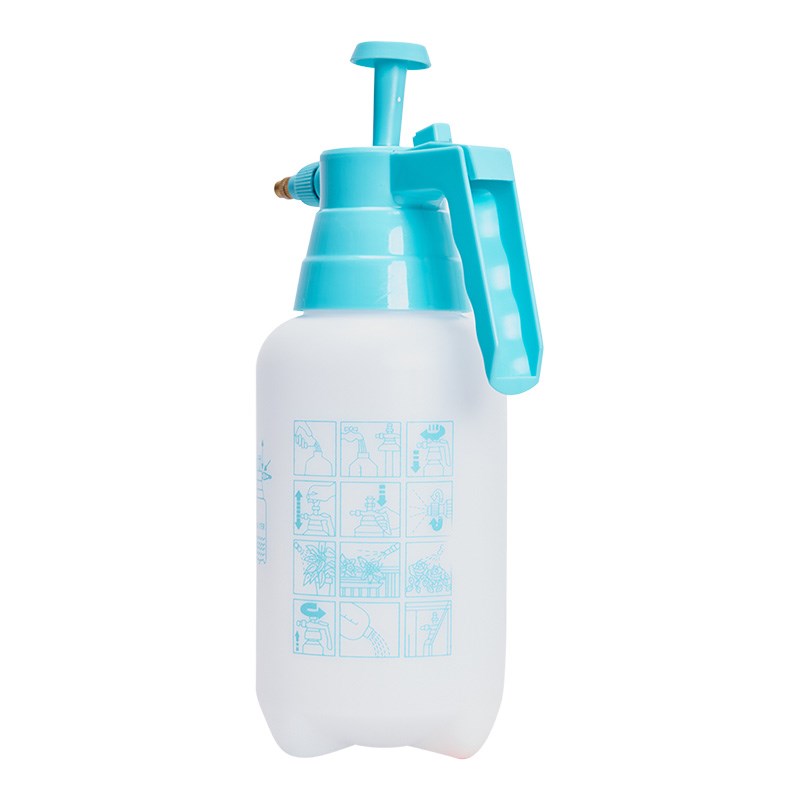 Aqualine pressure sprayer bottle with turquoise pump and instruction diagram panel