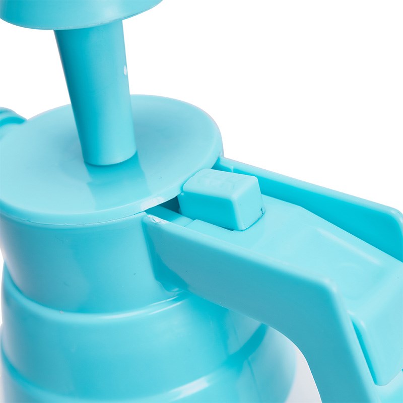 Turquoise pump assembly on Aqualine pressure sprayer with handle and spout