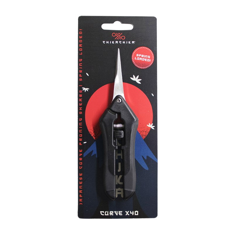 Garden curve shears in retail blister pack, black handles and silver blades