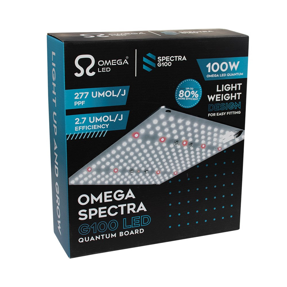 Omega Spectra G100 LED grow light quantum board box with 100W label