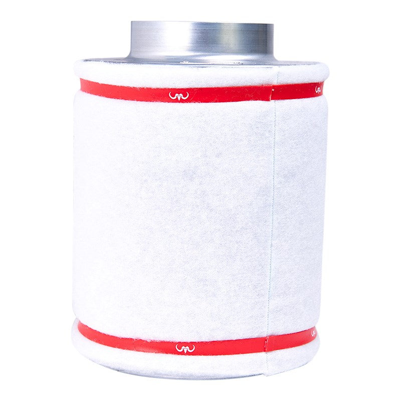 Mammoth carbon filter with white body, red end rings, and metallic top fitting