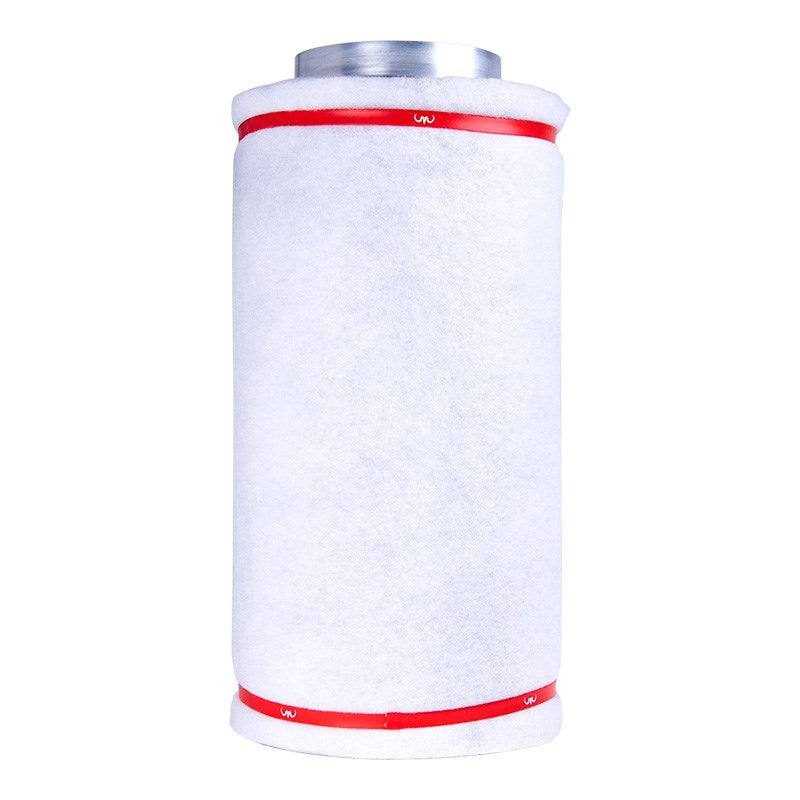 Mammoth carbon filter, tall cylinder of white media with red rings and metal top