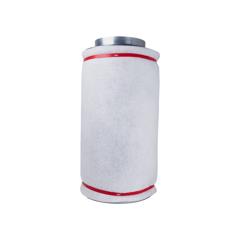 Mammoth carbon filter, side view of white cylindrical cartridge with red banded ends