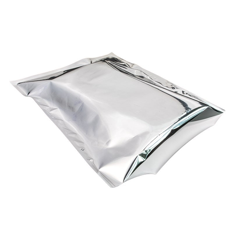 Grow Tools mylar bag, silver reflective, crimped seal and folded corners